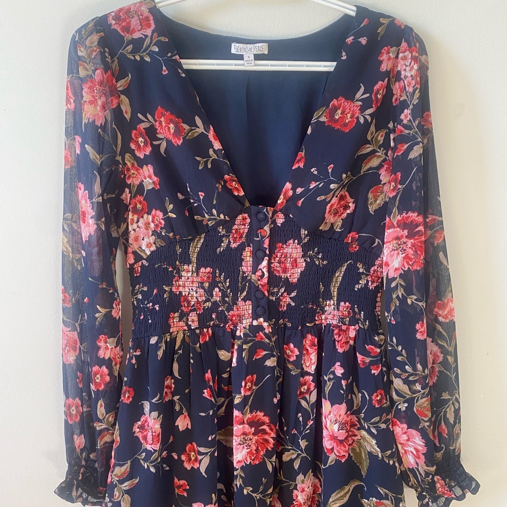Navy Maxi Dress with Pink and Red Floral